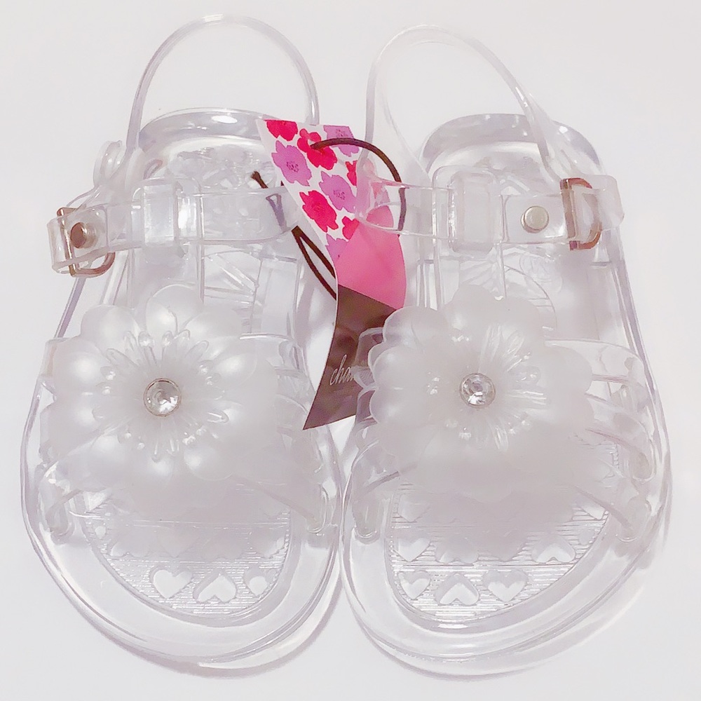Clear jelly sandals with flower 🌸